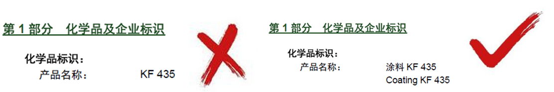 SDS中產品名稱不規(guī)范